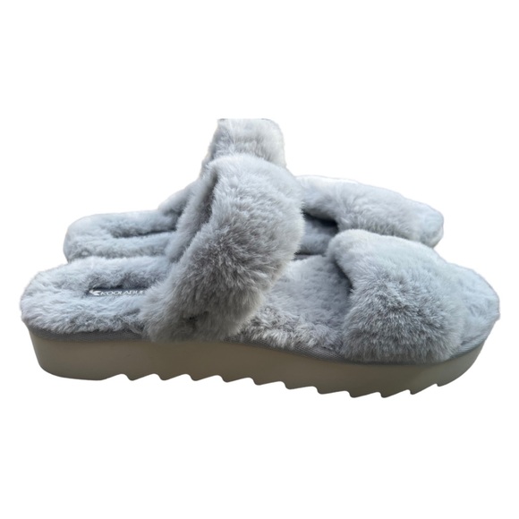 Koolaburra by Ugg double strap slide faux fur 10 gray slippers hard bottom - Picture 5 of 10